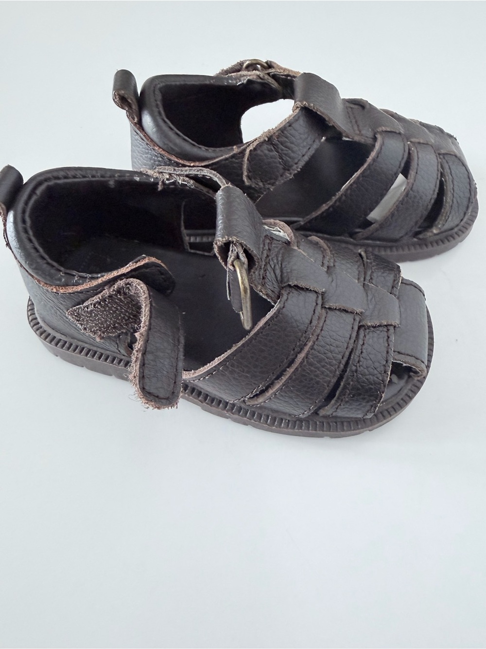 Janie and Jack Baby Dark Brown Woven Leather Sandals Size 4 - Picture 3 of 7